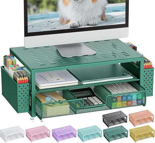 gianotter Desk Organizers and Accessories, Monitor Stand with Drawer and 2 Pen Holder, Desktop Organizer Suitable for Offices and Dormitories (Green)-NeatNest