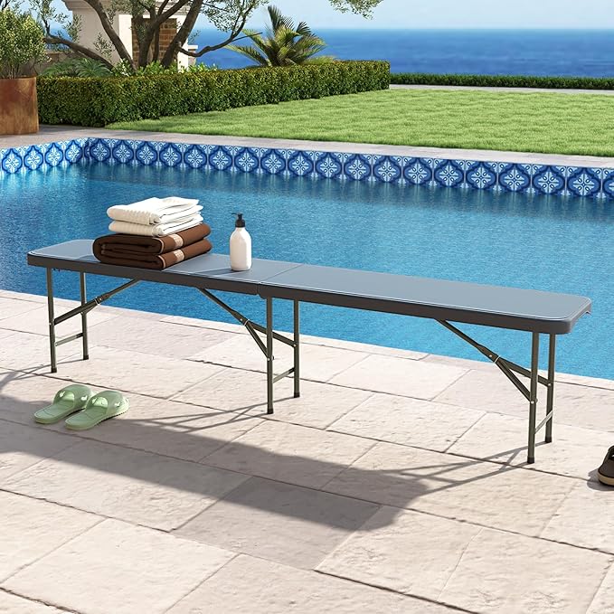 Goplus 6 Feet Plastic Folding Bench, 2 Pack Portable Foldable Bench Seat with 1320 LBS Capacity, HDPE Thickened Long Seat with Handle & Lock, for Outside Picnic Party Camping Dining Soccer Events-NeatNest