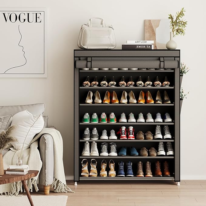 Calmootey 7 Tier Shoe Rack Organizer to Hold 35 Pairs, Portable Shoe Shelf with Nonwoven Fabric Cover for Closet Hallway, Bedroom, Entryway, Grey-NeatNest