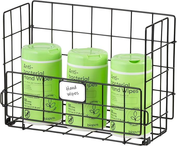 IRIS USA Over The Door Organizer, 3 Pack, Hanging or Wall Mounted Metal Wire Basket, Spice Rack Bathroom Cabinet Closet Laundry Pantry Door Organizer, Wall Baskets, Durable Easy Assembly, Black