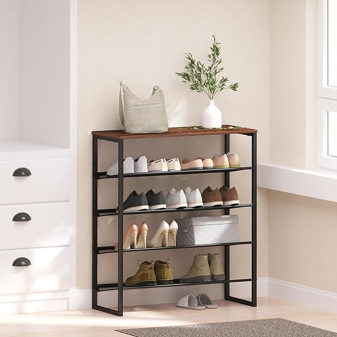 Shoe Rack - Sturdy Steel Shoe Organizer for Front Door Entrance Closet Entryway with Spacious Top - Industrial Style Strong Mesh Storage Shelves (5-Tier 11.8"x36.2"x31.5")-NeatNest