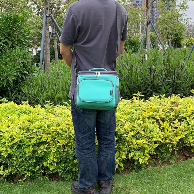 FlowFly Insulated Reusable Lunch Bag Adult Large Lunch Box for Women and Men with Adjustable Shoulder Strap,Front Zipper Pocket and Dual Large Mesh Side Pockets,Jade-NeatNest