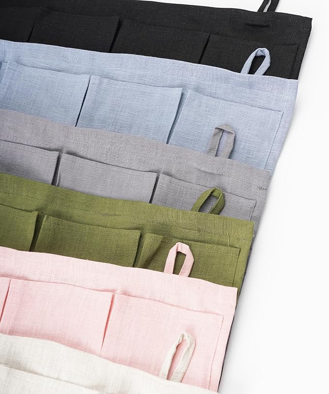 100% Linen Hanging Storage Bag with 20 Pockets, Wall Hang Over The Door Closet Organizer for Socks Underpants, Gray