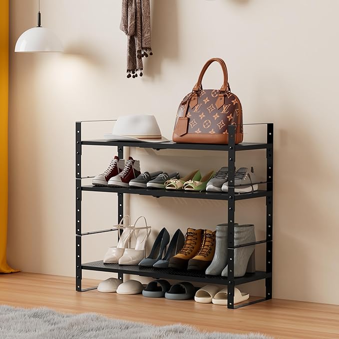 Multi-Functional Metal Shoe Rack, Space-Saving, Perfect for Entryway, Closet, Bathroom, etc. - Sturdy and Durable, High Weight Capacity(2PACKS/Black/Medium)-NeatNest
