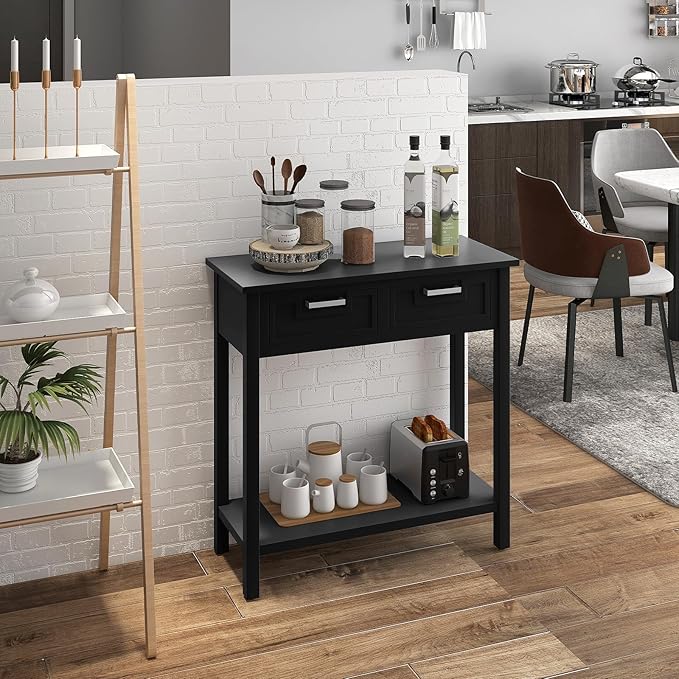 GOFLAME Small Console Table with 2 Drawers, 31” Entry Table with Storage Shelf, Modern, Narrow Sofa Table for Living Room, Hallway, Entrance (Black)-NeatNest