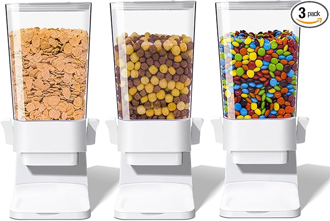 Cereal Dispenser Countertop, 5L Cereal Containers Storage Dispenser for Pantry, Large Dry Food Cereal Dispenser, Not Easy to Crush Cereal, Can Hold Oatmeal, Candy, Snack, Grain, Pet Food (White, 3Pc)-NeatNest