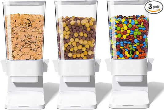 Cereal Dispenser Countertop, 5L Cereal Containers Storage Dispenser for Pantry, Large Dry Food Cereal Dispenser, Not Easy to Crush Cereal, Can Hold Oatmeal, Candy, Snack, Grain, Pet Food (White, 3Pc)-NeatNest