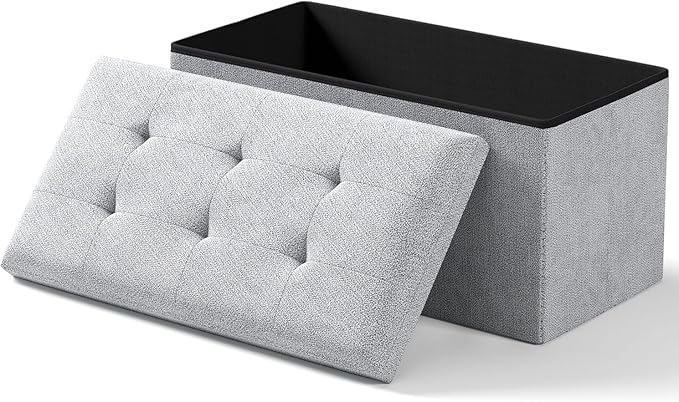 Folding Storage Ottoman Bench, Multi-Functional Ottoman Footrest, End of Bed Bench, Storage Chest for Living Room, Bedroom, Hallway, Entryway, Holds Up to 700 lbs (Dark Gray, 30 Inches)