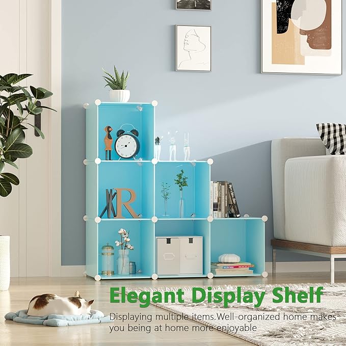 C&AHOME Cube Storage Organizer, 6-Cube Shelves Units, Closet Cabinet, DIY Plastic Modular Book Shelf, Ideal for Bedroom, Living Room, Office, 36.6" L x 12.4" W x 36.6" H Blue UPCS06L-NeatNest