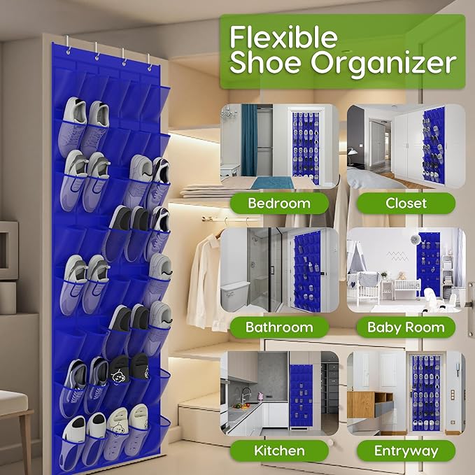 Unjumbly Over the Door Shoe Organizer with 40 Large Breathable Mesh Pockets, Space Saving Shoe Holder, Hanging Shoe Rack for Entryway Bedroom Closet Storage (Navy Blue, 40 Pockets)-NeatNest