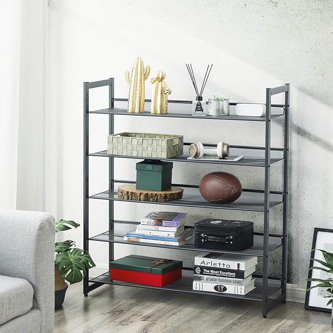 SONGMICS Shoe Rack, 5-Tier Shoe Organizer, Metal Shoe Storage for Garage, Stackable Shoe Shelf, with Adjustable Flat or Angled Shelves, 20-25 Pairs, Charcoal Gray ULMR05GB-NeatNest