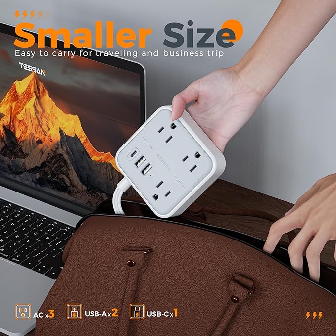 Extension Cord Flat Long Power Strip 15 FT, TESSAN Surge Protector Power Strip with USB Ports (1 USB C), Flat Wall Outlet Extender with 3 Outlets for Home, Office, School, Dorm Room Essentials-NeatNest