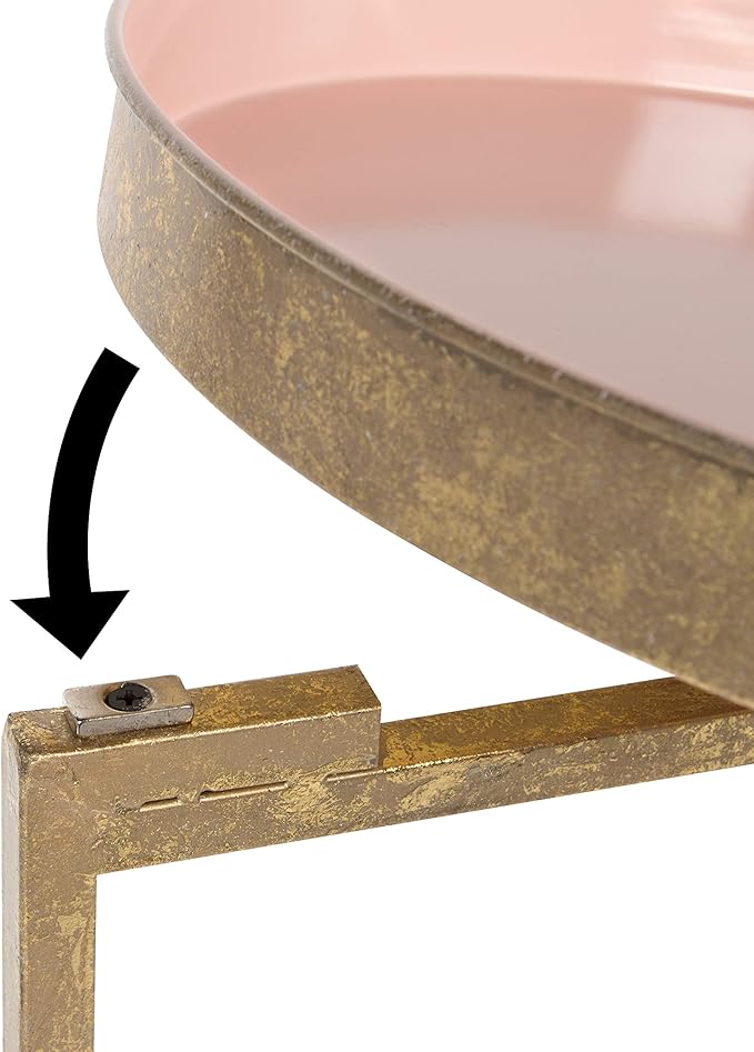 Kate and Laurel Celia Round Metal Foldable Tray Accent Table, Pink with Gold Base