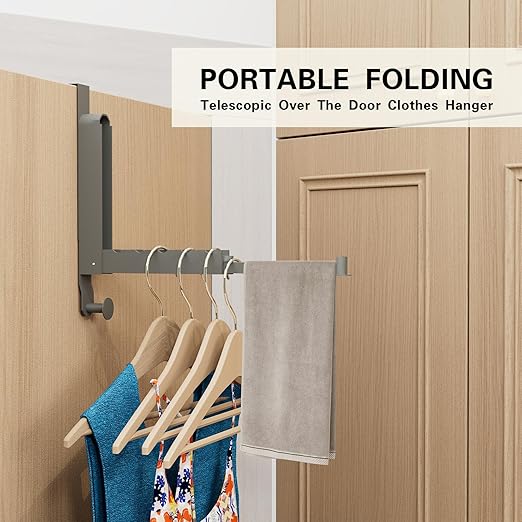 Over The Door Drying Rack, Foldable Portable Over The Door Hooks Hanger with Towel Racks for Coat Clothes Laundry Bathroom Bedroom Travel Hangers (Space Grey, 2 Pack)