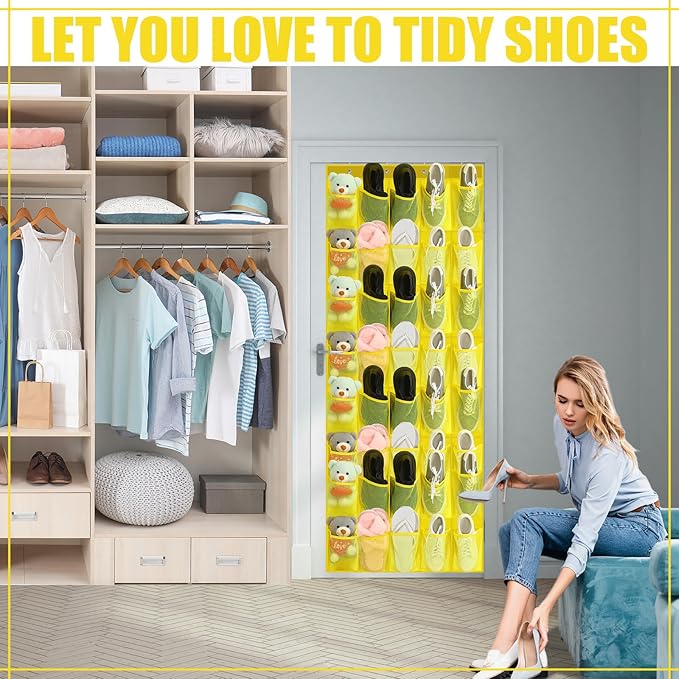 Windyun 40 Over the Door Shoe Organizer Large Mesh Pocket Hanging Shoe Rack for Closet Yellow Nonslip Behind Door Storage Holder Back to School Organizer for Dorm Room College Classroom Storage-NeatNest