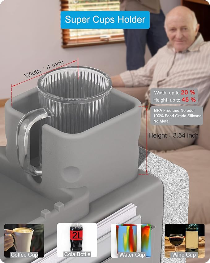 Couch Cup Holder Tray, VIENFUT Silicone Anti-Slip Sofa Armrest Tray with Side Pockets, BPA-Free Anti-Spill Couch Drink Holder for YETI, Remote, Snacks, Cellphone and iPad, Ideal Gift (Peach)-NeatNest