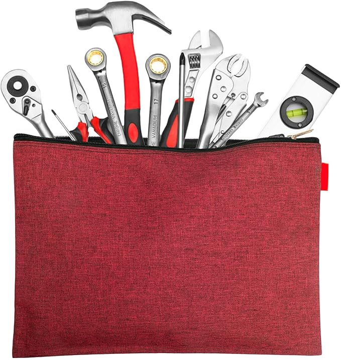 5 Pack Canvas Zipper Tool Bag Set, 13.3" x 9.4" 14oz Heavy Duty Waterproof Multipurpose Utility Multi Tool Storage Pouch Case for Organizing and Sorting Household Tools, Spare Parts (5 Colors)-NeatNest