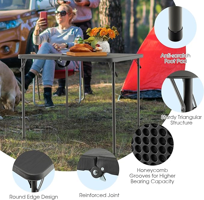 Goplus 34" Square Folding Card Table, Foldable Plastic Folding Tables, Portable Fold Up Table w/Handle, White Indoor Outdoor Utility Bi-Folding Commercial Table for Picnic, Party, Dining, Camping, BBQ-NeatNest
