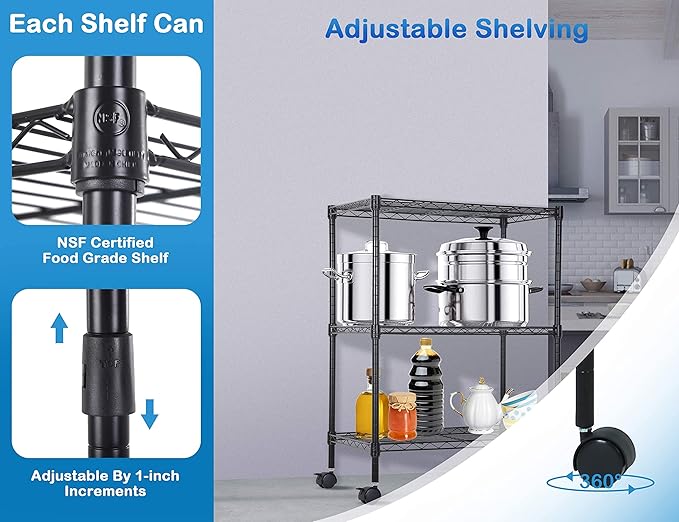 3 Tier Shelf Organizer Kitchen Shelving Bathroom Organizer Metal Wire Shelving Unit Height Adjustable, Bathroom Storage Shelves Laundry Room Storage Shelves, 23x13x32 in, 450 Lbs Capacity