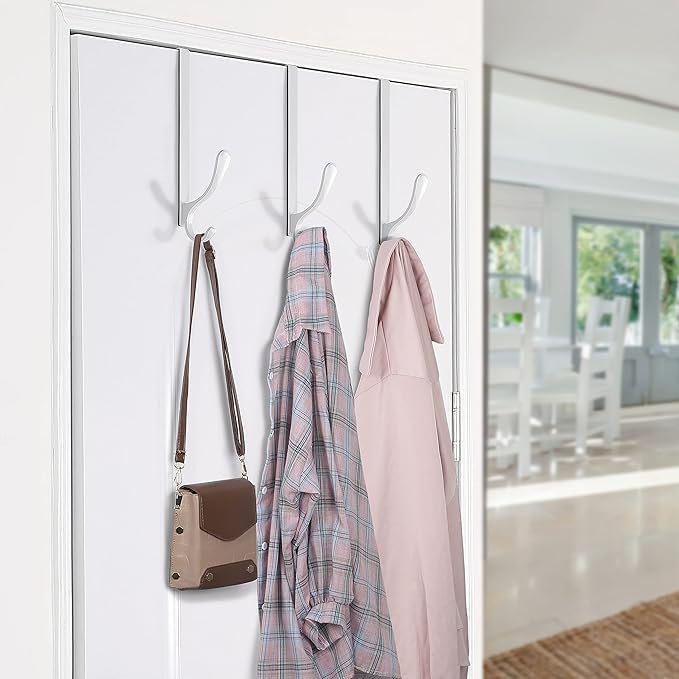 SKOLOO Over The Door Hooks - for Doors up to 4.5cm Thick, Pack of 5, Stainless Steel Door Hanger Hooks, Over The Door Hanger for Coats Clothes Hat Towel Jacket, White