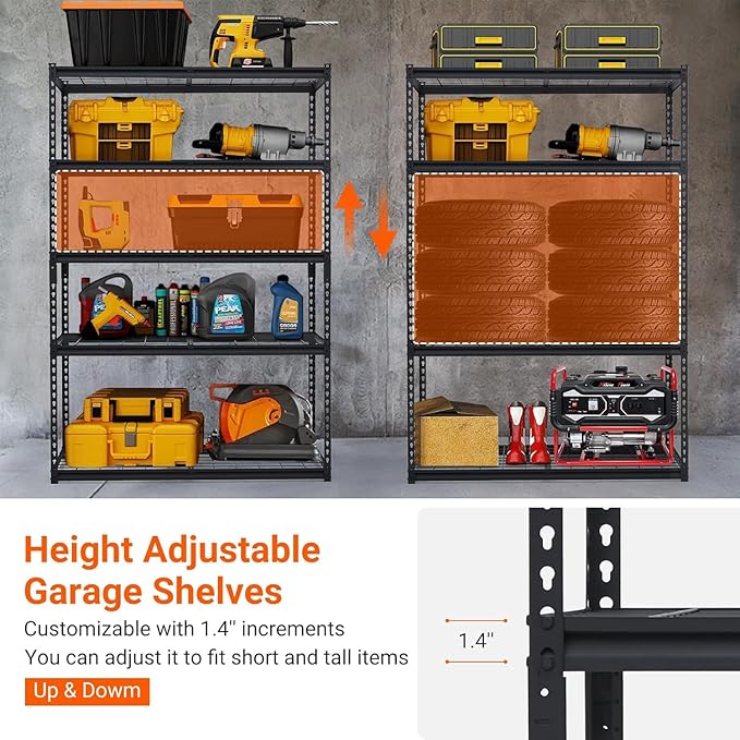 Garage Shelving, 5 Tire Storage Shelving Heavy Duty Garage Shelves 3000LBS Load Bearing, Full Metal Shelving Units, Durable Construction, Adjustable Shelves, Easy Assembly, 60''W x 24''D x 78''H-NeatNest