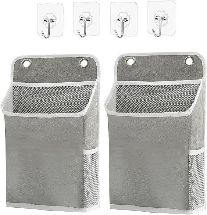 2pcs Wall Hanging Storage Organizer Bag, Hanging Baskets with Pockets for Wall organizing, Storage Hanging Bag for Bedroom, Dormitory, Study Room, Bathroom (Grey)-NeatNest