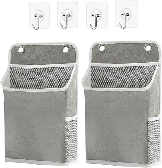 2pcs Wall Hanging Storage Organizer Bag, Hanging Baskets with Pockets for Wall organizing, Storage Hanging Bag for Bedroom, Dormitory, Study Room, Bathroom (Grey)-NeatNest
