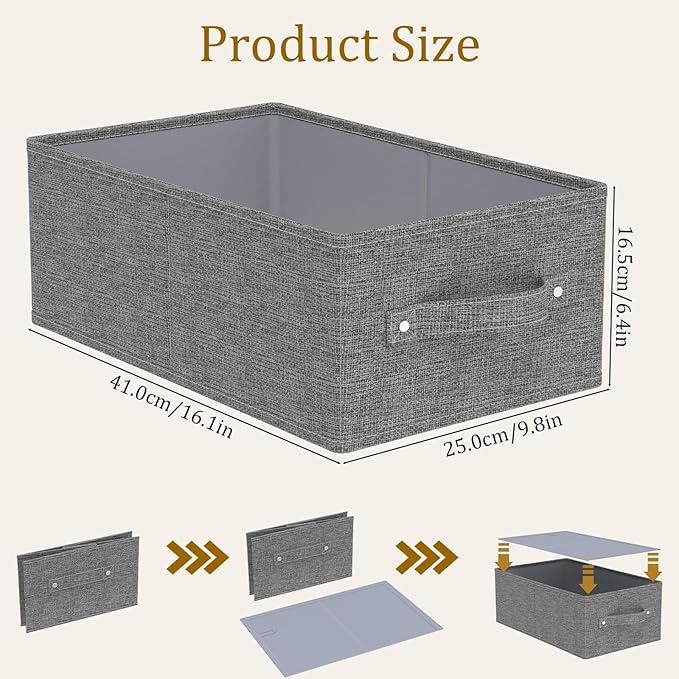 Collapsible Storage Boxes Bins, Fabric Laundry Baskets, Cube Organizer Bins for Organizing Home, Office and Closet, Grey, 3 Pack, 16.1x9.8x6.4in-NeatNest