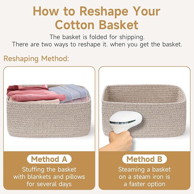 3-Pack Storage Baskets for Organizing | Woven Shelf Toy Basket | Rope Baskets for Gifts Empty | Closet Organizer Bins with Handles | Cube Decorative Box | 13.7×7.1×6.7” | Light Green-NeatNest
