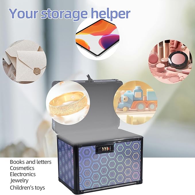 Medication Combination Lock Boxes with Code for Personal Items, Medicine Lockbox for Documents 10 x 7.25 x 7.75 Inches Colorful Blue