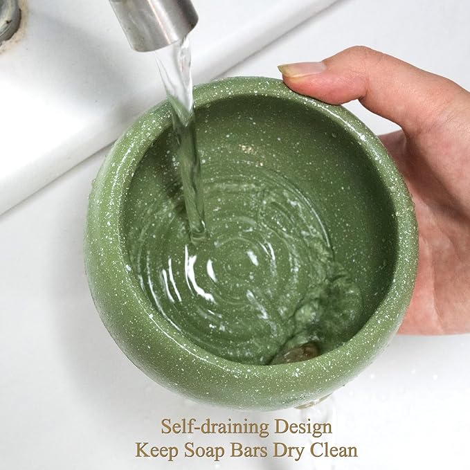 Self Draining Soap Dish and Soap Holder with Drain Spout for Sink, Shower, Bathroom, and Kitchen - Compact Resin Sponge Holder and Organizer, Keep Dry and Easy Cleaning Design, Green