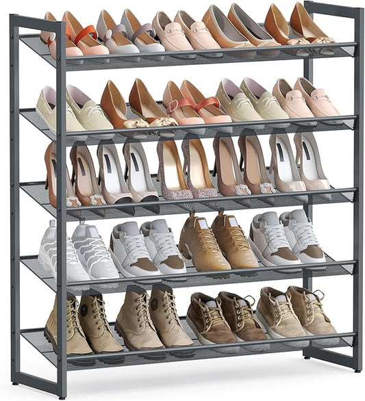 SONGMICS Shoe Rack, 5-Tier Shoe Organizer, Metal Shoe Storage for Garage, Stackable Shoe Shelf, with Adjustable Flat or Angled Shelves, 20-25 Pairs, Charcoal Gray ULMR05GB-NeatNest