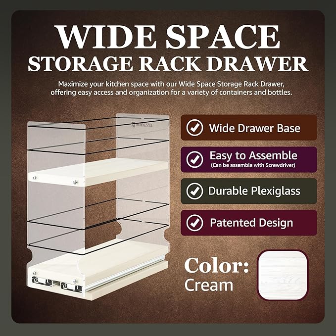 Vertical Spice - Sliding Spice Rack - Pull Out Spice Rack for Inside Cabinets, Sliding Shelves, Rack for Kitchen Cabinets - Made in USA -2 Tiers -10.6"D x 4.6"W x 10.75"H (Cream , Partially Assembled)