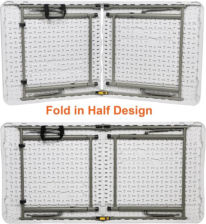 FORUP Folding Utility Table, 4ft Fold-in-Half Portable Plastic Picnic Party Dining Camp Table-NeatNest