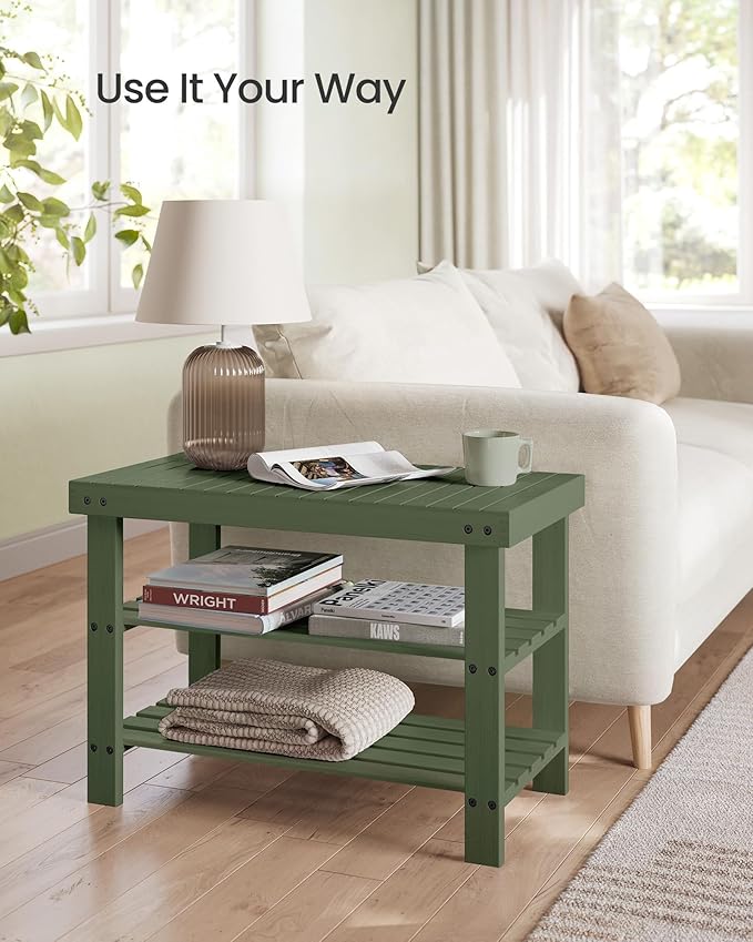 SONGMICS Shoe Rack Bench, 3-Tier Bamboo Shoe Storage Organizer, Entryway Bench, Holds Up to 286 lb, 11.3 x 27.6 x 17.8 Inches, for Entryway Bathroom Bedroom, Forest Green ULBS004C01-NeatNest