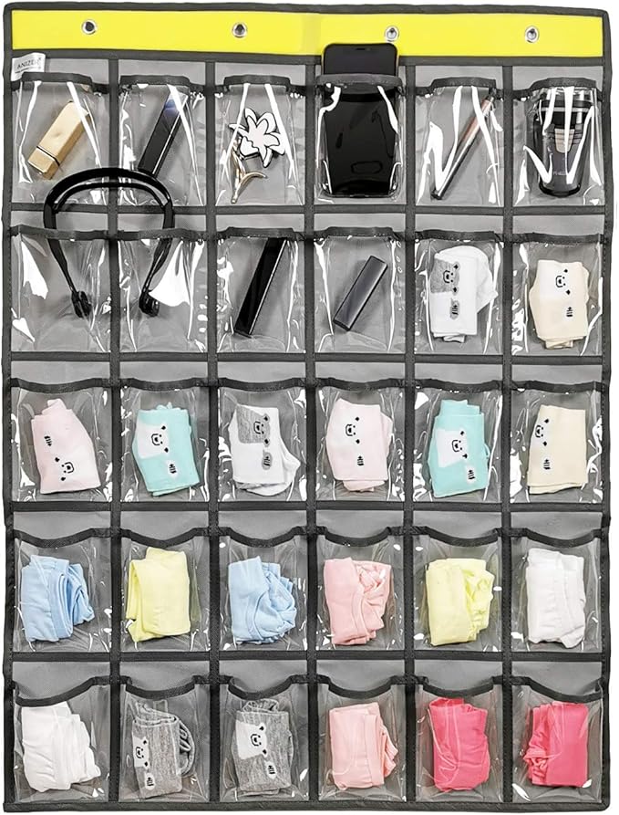 Classroom Pocket Chart for Phone Calculator Holder Over The Door Hanging Closet Jewelry Organizer with 30 Clear Pockets (GREY)-NeatNest