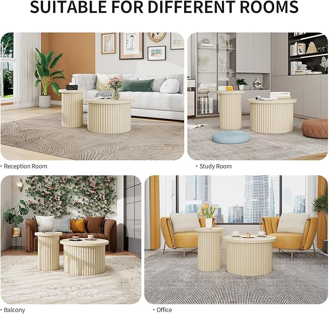 Round Coffee Table Set of 2,Modern Side Tables Accent End Table for Living Room,Apartment,Beige