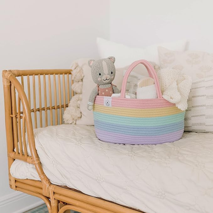 OrganiHaus Pastel Rainbow Basket | Rope Diaper Caddy Basket | Baby Diaper Caddy Organizer | Nursery Basket & Baby Baskets for Newborn Baby Diaper Organizer for Rainbow Decor | Diaper Storage Organizer