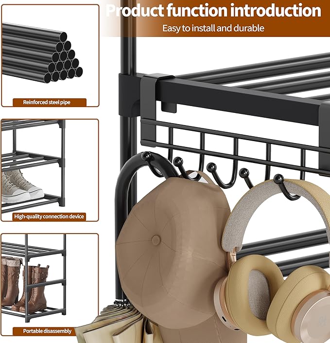 10 Tier Metal Shoe Rack, Tall Shoe Rack for Entryway, Shoe Organizer for Closet, Shoe Storage for Front Door Entrance & Entryway, Large Long Shoe Stand Holder Adjustable Shelf Height-NeatNest