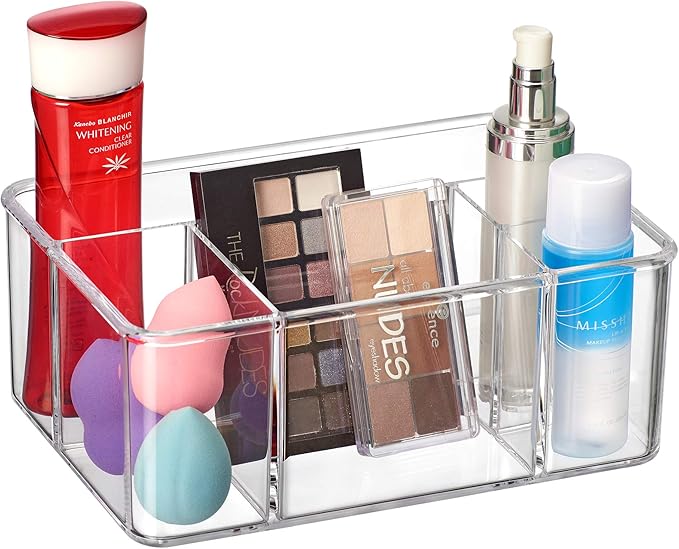 Amazing Abby - Glamour - Acrylic 5-Compartment Makeup Organizer, Transparent Plastic Beauty Supply Holder, Perfect Bathroom Vanity Storage Solution for Makeup Palettes, Makeup Brushes, and More-NeatNest