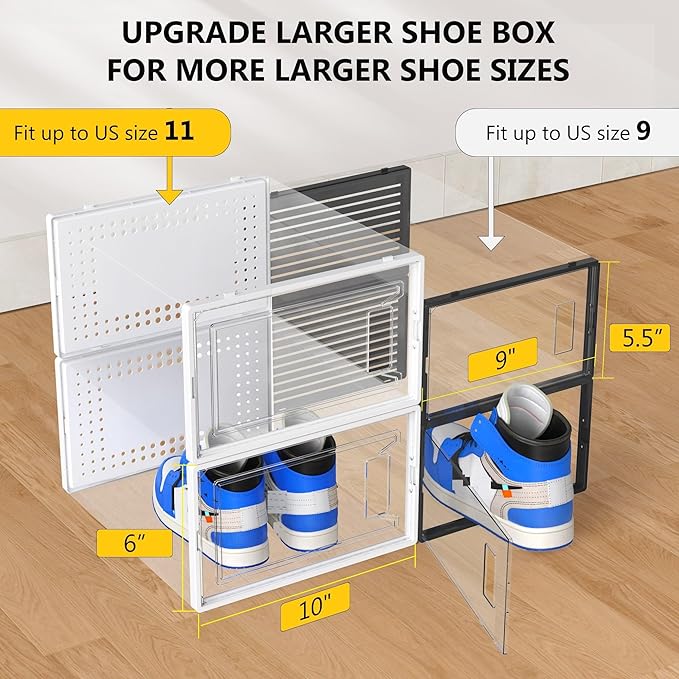 12 Pack X Large Shoe Organizer Storage Boxes for Closet, Modular Space Saving Shoe Boxes Clear Plastic Stackable Sneaker Containers Display Case with Lids, Pearl White-NeatNest