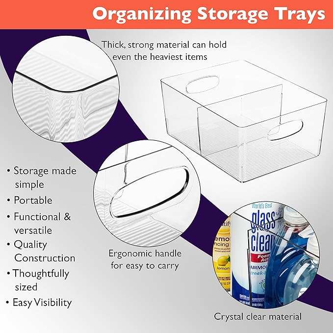 ClearSpace Plastic Storage Bins with Divider – Perfect Kitchen Organization or Pantry Storage – Fridge Organizer, Pantry Organization and Storage Bins, Cabinet Organizers, 2 Pack-NeatNest