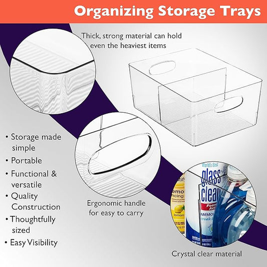 ClearSpace Plastic Storage Bins with Divider – Perfect Kitchen Organization or Pantry Storage – Fridge Organizer, Pantry Organization and Storage Bins, Cabinet Organizers, 2 Pack-NeatNest