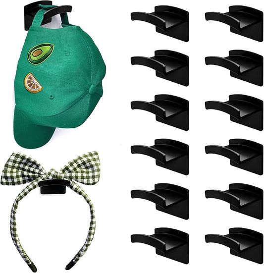 Hat Hooks for Wall, Headband Holder No Drilling Adhesive Hat Racks Organizer for Door Closet, Black, 14-Pack-NeatNest