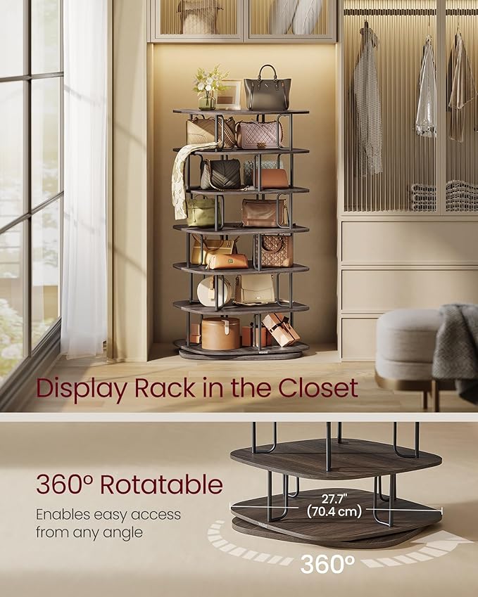 VASAGLE 7-Tier Shoe Rack, Rotating Shoe Rack Tower, Shoe Closet Organizer, Shoe Shelf, 28-35 Pairs, 23.6 x 23.6 x 47.2 Inches, for Entryway, Living Room, Closet, Ink Black and Ash Brown ULBS041B01-NeatNest