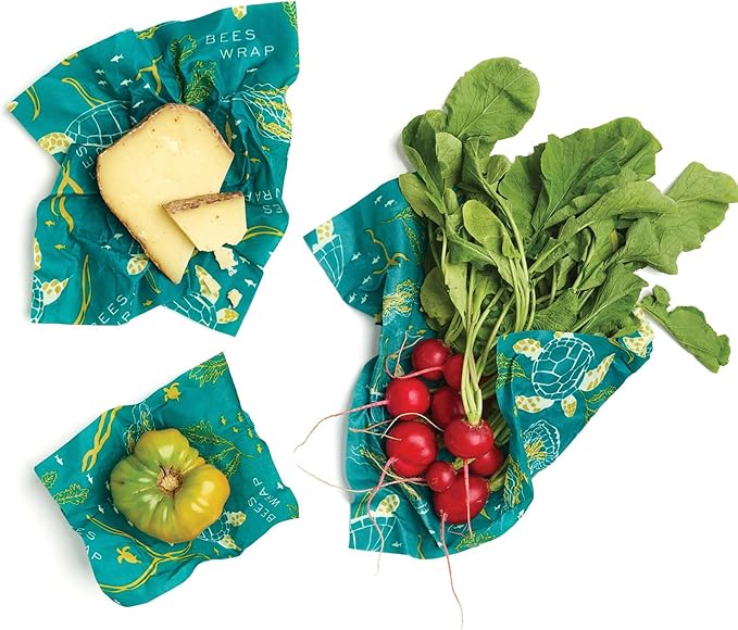 Bee's Wrap Beeswax Wraps for Food - Ocean 3 Pack (S, M, L) Made in USA Reusable & Organic Food Wraps, Sandwich Wrap & Bowl Covers - Eco-Friendly Alternative to Aluminum Foil & Plastic Wrap-NeatNest