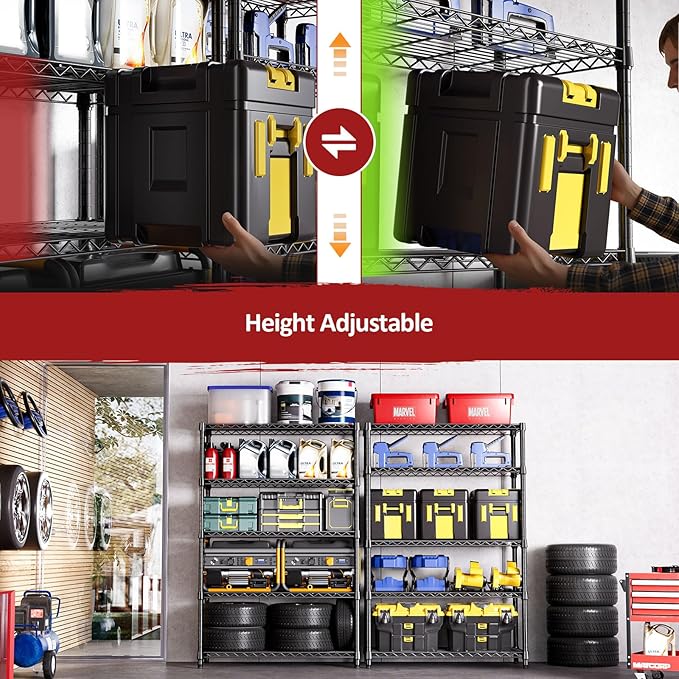IZEUK 5-Tier Heavy Duty Metal Storage Shelving Unit (Black, 17.7" D x 47.2" W x 72.3" H, 1750 lbs Capacity), Adjustable Steel Wire Rack Shelf Organizer for Garage, Kitchen, Basement, Laundry, Office-NeatNest