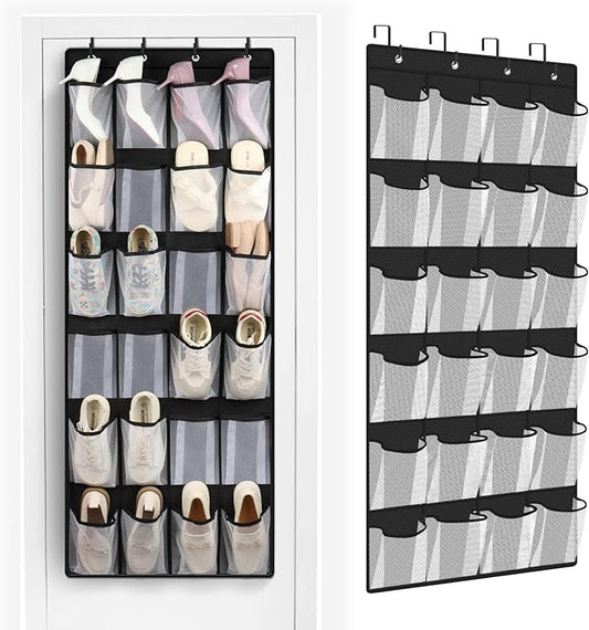 FENTEC 24 Large Pockets Over Door Shoe Organizer, Mesh Hanging Shoe Organizer Shoe Rack for Closet Mesh Closet Shoe Holder, Back of Door Organizer for Cruise Ships, Shoe Rack for Wall, Black, 1 Pack-NeatNest