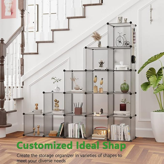 C&AHOME 16-Cube Storage Organizer, Plastic Shelves Units, DIY Closet Organizer, Modular Shelves Ideal for Home, Bedroom, 48.4" L 12.4" W 48.4" H Grey UPCS16G-NeatNest