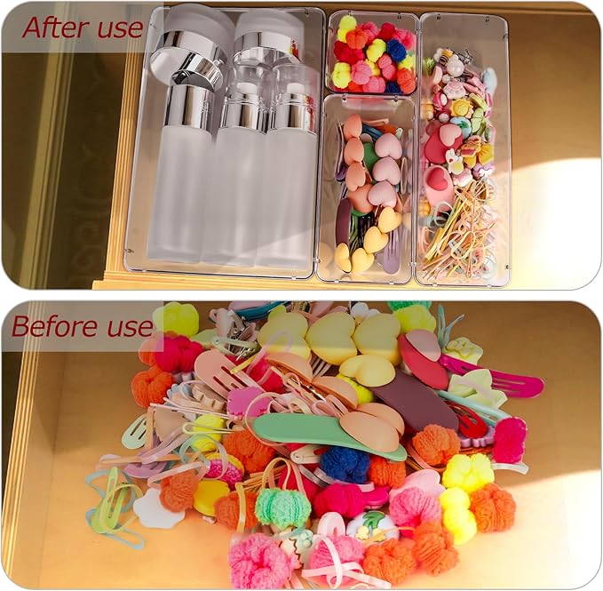 4 PCS Clear Plastic Drawer Organizer, Desk Drawer Divider Organizers and Storage Bins for Makeup, Jewelry, Gadgets for Kitchen, Bedroom, Bathroom, Office (9.0"x3.0"x2.2")-NeatNest